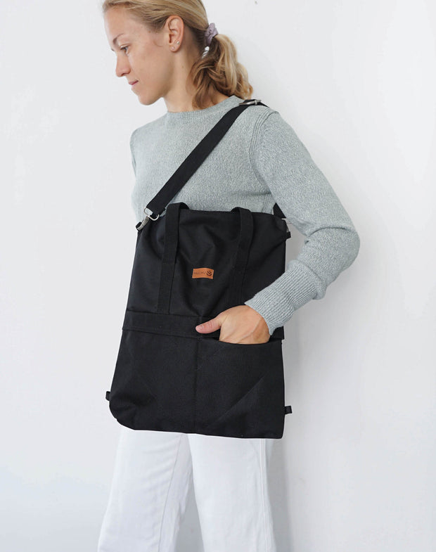 MULINU | Wegbegleiter Rucksack 3 in 1 Tasche für die Entdecker | CLASSIC GRETA | Schwarz Model Rucksack Tasche Hand