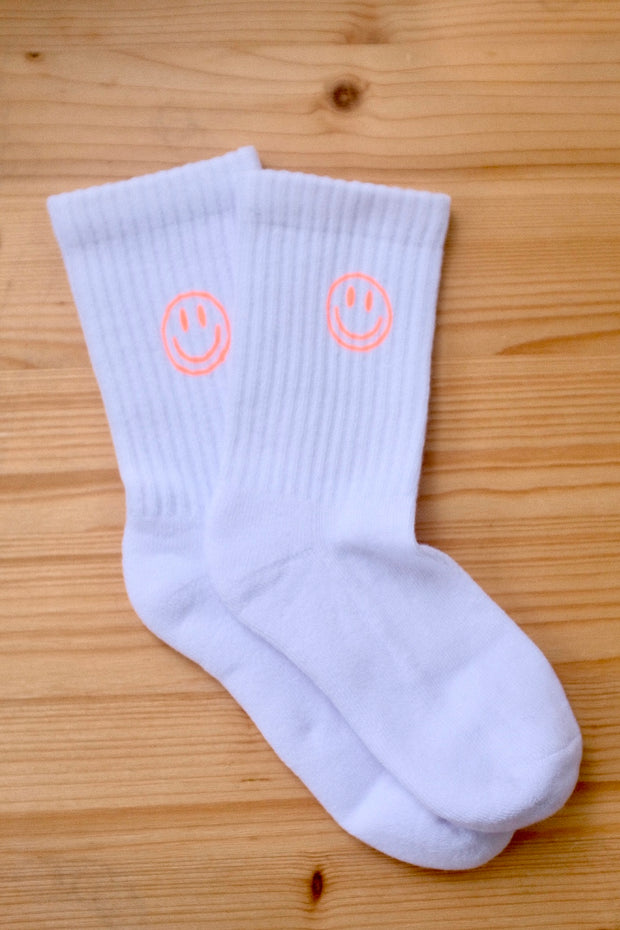 Smiley Socken Weiß Neon