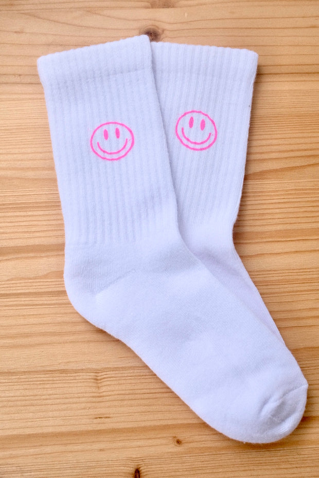 Smiley Socken Weiß Neon