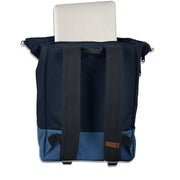 MULINU | Rucksäcke und Taschen für die Entdecker | Rucksack INDIVIDUAL ALBERT 2 Rauchblau Blau Gelb | Produktfoto Rückseite Laptop